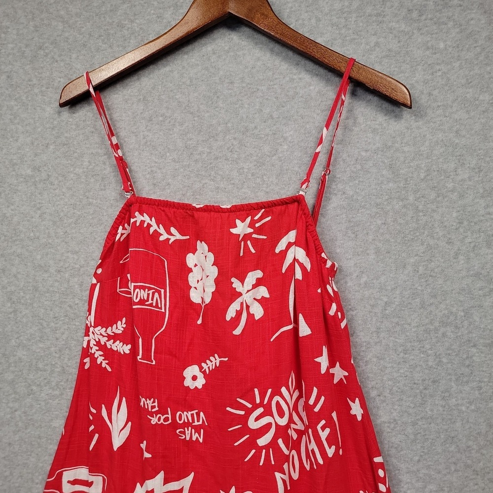 NEW Paper Heart Anthropologie Linen Strappy Maxi Dress M Fuego Red Beachy Resort - Picture 2 of 15